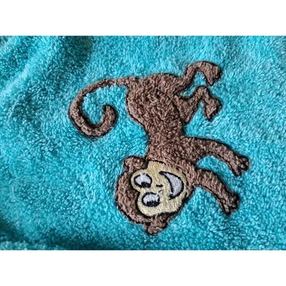 Bedtime Stories Turquoise Terry Cloth Robe Monkey Toucan Embroidery Women's 2X - Picture 2 of 11